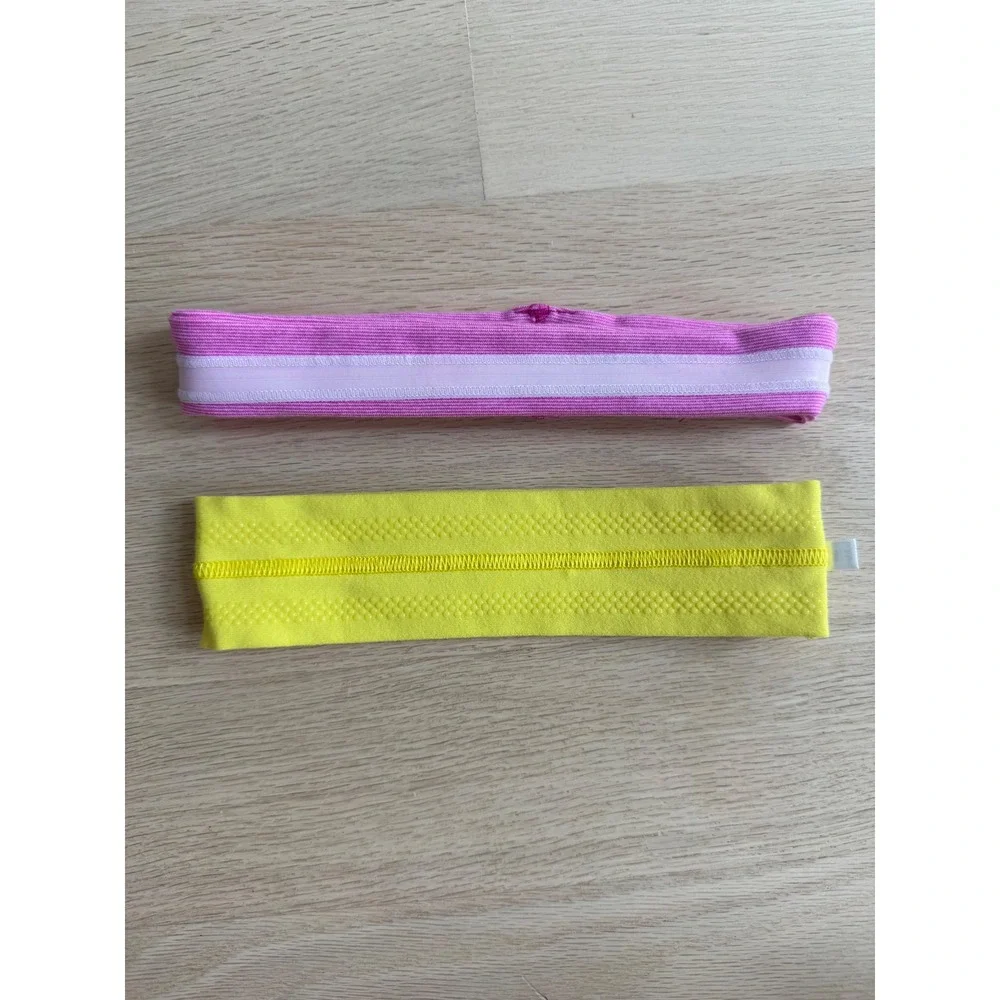 Bundle: 2 Lululemon Fly Away Tamer Headband Set Yellow Pink Yoga Running